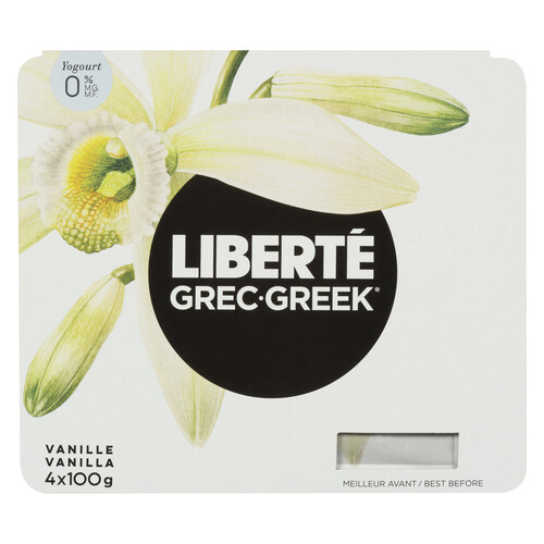 Liberté Greek 0% Yogurt 4-Pack Vanilla High Protein 100 g