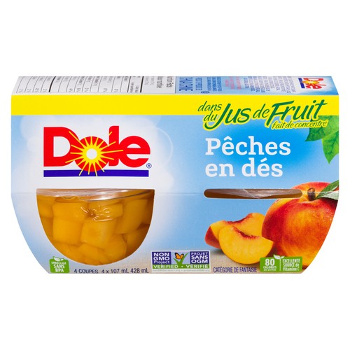 Dole Fruit Bowls In Fruit Juice Diced Peaches 4 x 107 ml