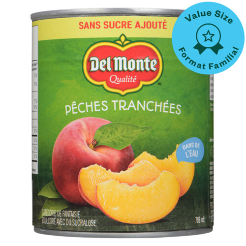 Del Monte No Sugar Added Slices Peach Packed In Water 796 ml