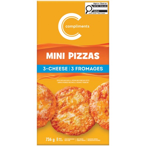 Compliments Frozen Mini Pizza Three Cheese 736 g
