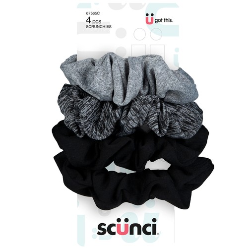 Scunci Black Grey Mixed Scrunchies 4 EA