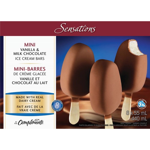 Sensations Mini Ice Cream Bars Vanilla & Milk Chocolate 8 x 55 ml
