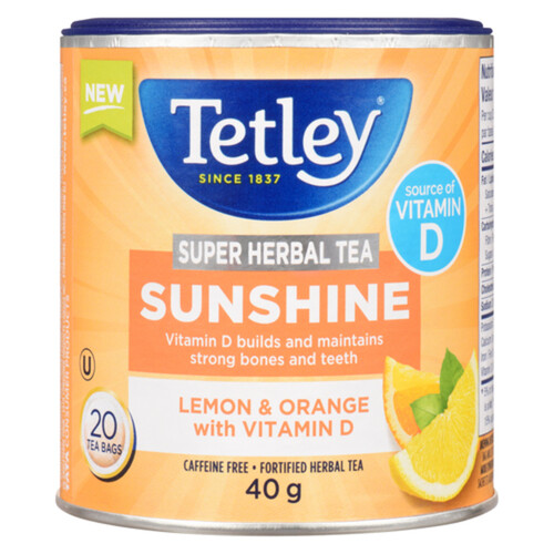 Tetley Super Herbal Tea Sunshine Lemon & Orange With Vitamin D 20 Tea Bags