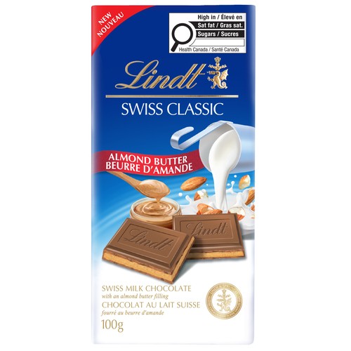 Lindt Swiss Classic Milk Chocolate Bar Almond Butter 100 g
