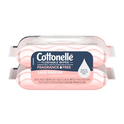 Cottonelle Flushable Wipes Fragrance Free 2 Packs x 42 Wipes