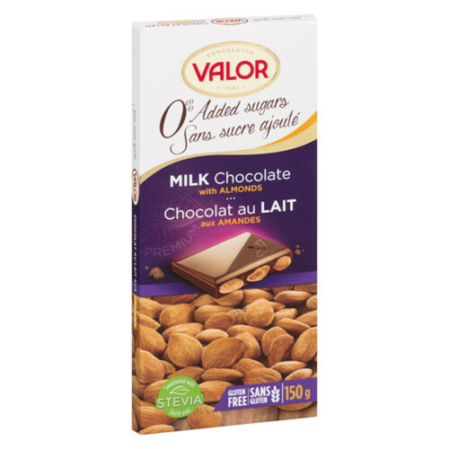 Valor Gluten-Free Milk Chocolate Bar With Almonds No Sugar Added 150 g