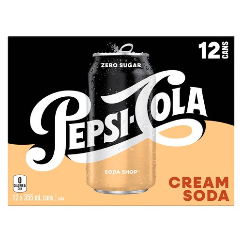 Pepsi-Cola Soda Shop Cola Cream Soda Zero Sugar 12 x 355 ml (cans)