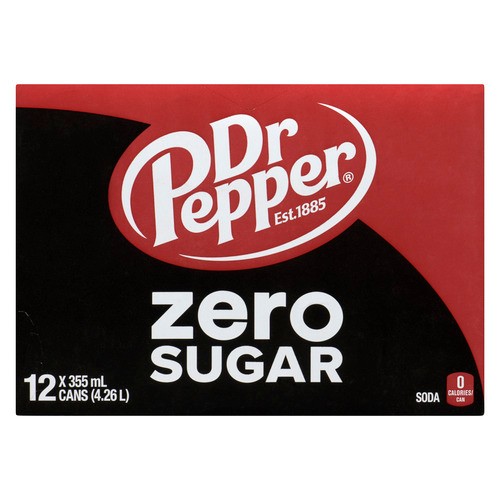 Dr Pepper Zero Sugar Soft Drink 12 x 355 ml (cans)