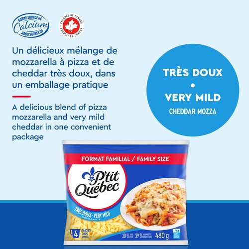 P'tit Québec Shredded Cheese Cheddar & Mozzarella Very Mild 480 g