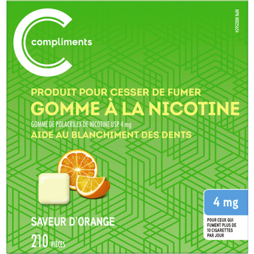 Compliments Anti Smoking Aid 4mg Nicotine Gum Orange 210 EA