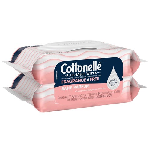 Cottonelle Flushable Wipes Fragrance Free 2 Packs x 42 Wipes