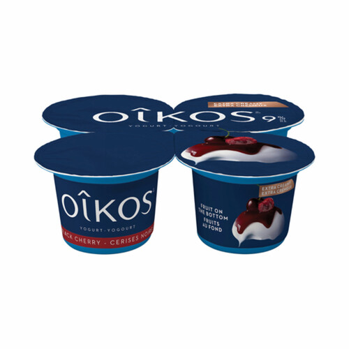 Oikos 9% Greek Yogurt Extra Creamy Fruit on the Bottom Black Cherry 4 x 95 g