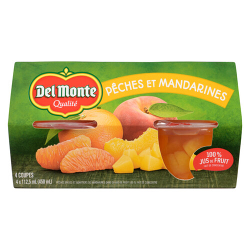 Del Monte Fruit Cups In Fruit Syrup Peach & Mandarin 4 x 112.5 ml