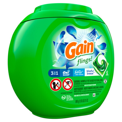 Gain Flings Laundry Detergent Blissful Breeze 42 Pacs 890 g