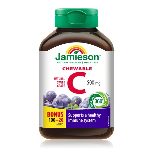 Jamieson Vitamin C 500 mg Tablets Natural Sweet Grape 120 Count