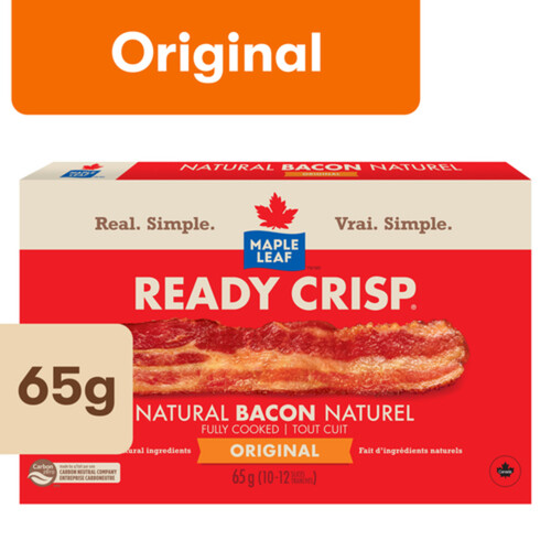 Maple Leaf Ready Crisp Natural Bacon Slices Fully Cooked 65 g