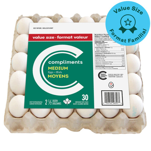 Compliments White Eggs Medium Value Size 30 Count