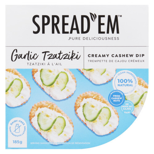 Spread'em Kitchen Dairy-Free Creamy Cashew Dip Garlic Tzatziki 185 g