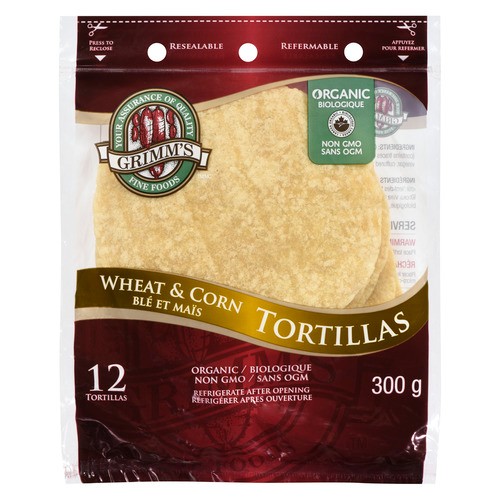 Grimm's Fine Foods Organic Tortilla Wheat & Corn 6 Inch 300 g