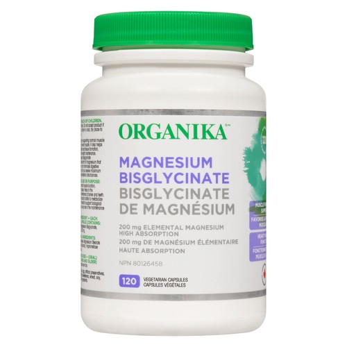 Organika Magnesium Bisglycinate 200 mg Vegetarian Capsules 120 Count