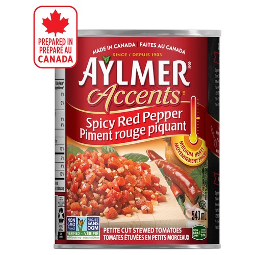 Aylmer Accents Petite Cut Stewed Tomatoes Spicy Red Pepper 540 ml
