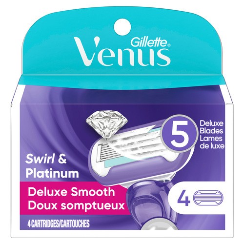 Gillette Venus Deluxe Smooth Swirl And Platinum Women's Razor Blade Refills 4 Cartridges