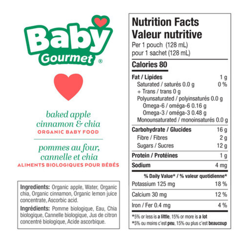 Baby Gourmet Organic Baked Apple, Cinnamon & Chia Baby Food 128 ml