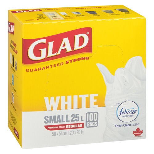 Glad Garbage Bags White Fresh Clean Scent 25 L 100 Bags
