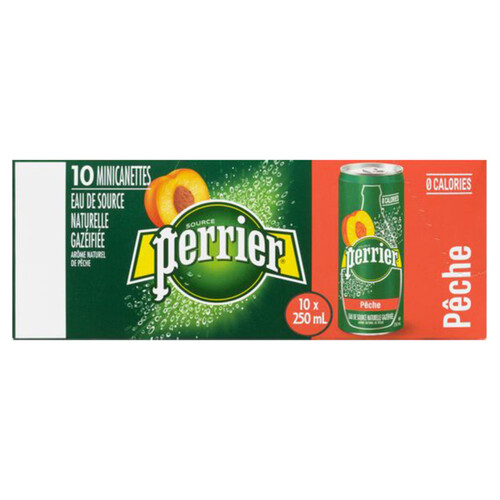 Perrier Carbonated Natural Spring Water Peach 10 x 250 ml (cans)