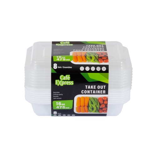 Cafe Express Take Out Container 475 ml Rectangle 8 Count