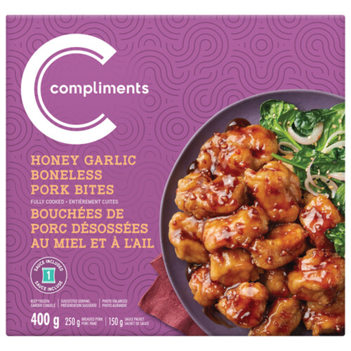 Compliments Frozen Boneless Pork Bites Honey Garlic 400 g