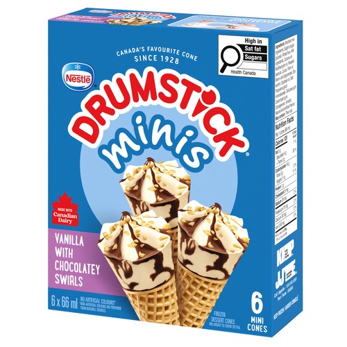 Nestlé Drumstick Frozen Dessert Cones Vanilla Chocolate Swirl 6 x 66 ml
