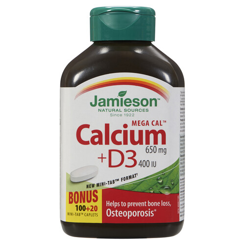 Jamieson Mega Calcium 650 mg + D3 400 UI Caplets 120 Count