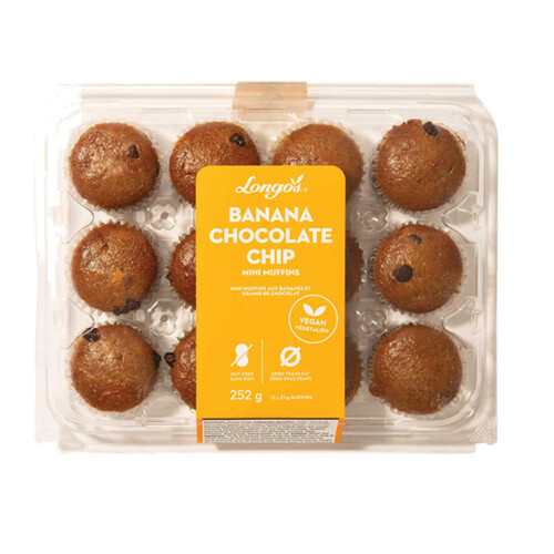 Longo's Nut-Free Vegan Muffins Banana Chocolate Chip Mini 252 g (Frozen)