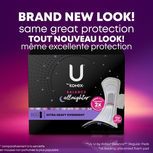 U by Kotex Balance Ultra Thin Pads Extra Heavy Overnight With Wings 22 Count