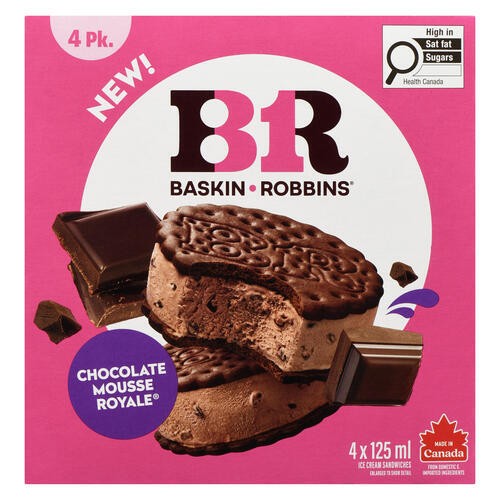 Baskin Robbins Ice Cream Sandwiches Chocolate Mousse Royale 4  x 125 ml