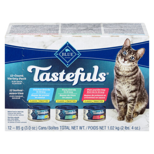 Blue Tastefuls Natural Adult Wet Cat Food Entrée Flaked Chicken in Gravy / Tuna in Gravy / Fish and Shrimp in Gravy 12 x 85 g