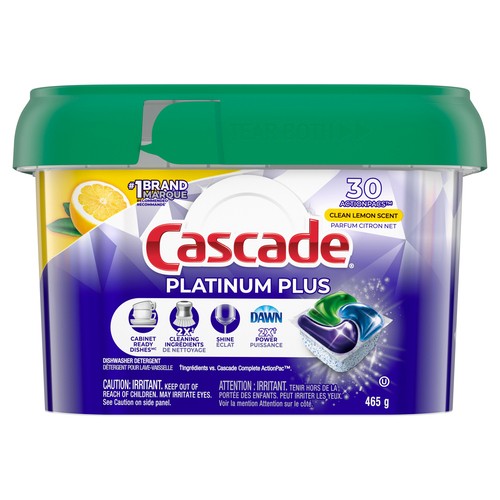 Cascade Platinum Plus Dishwashing Pouch Action Pacs Lemon 30 Count