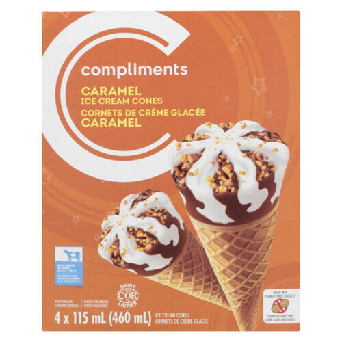 Compliments Caramel Ice Cream Cone 4 x 115 ml