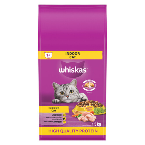 Whiskas Dry Adult Indoor Cat Food With Real Chicken 1.5 kg