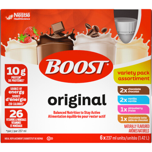 Nestlé Boost Meal Replacement Regular Variety Pack 6 x 237 ml (bottles)