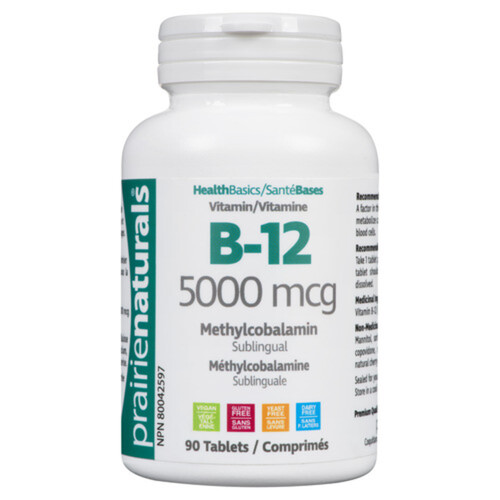 Prairie Naturals Gluten-Free Vitamins B-12 5000 mcg 90 Tablets