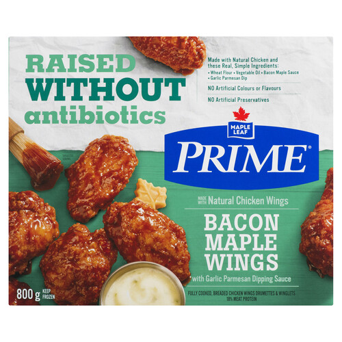 Maple Leaf Prime Frozen Bacon Maple Chicken Wings Raised Without Antibiotics 800 g