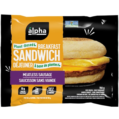 Alpha Foods breakfast meatless sausage Sandwich 156 g (frozen)