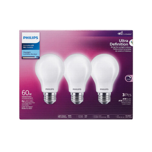 Philips Light Bulb LED 60W A19 Daylight 3 EA