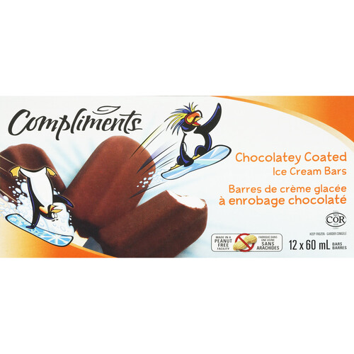 Compliments Ice Cream Bars Chocolate Coated Peanut Free 12 x 60 ml