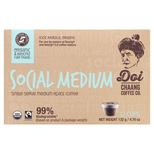 Doi Chaang Coffee Co. Social Medium Organic Coffee K-Cup 132 g