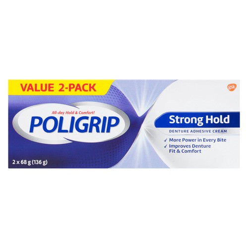 Poligrip Denture Adhesive Cream Strong Hold 2 Pack 136 g