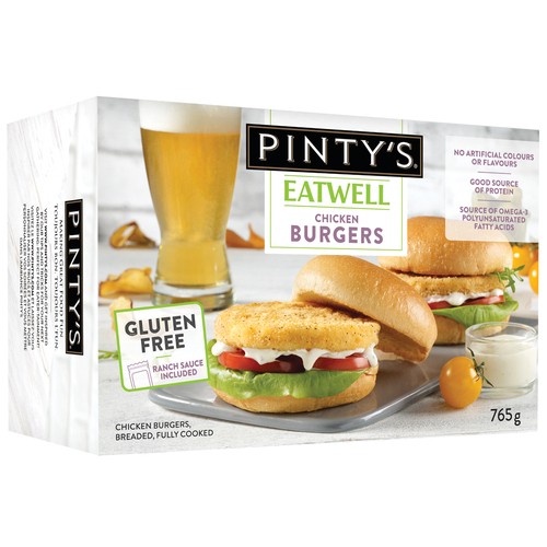 Pintys EatWell Fully Cooked Chicken Burger Breaded Cutlettes 765 g (frozen)