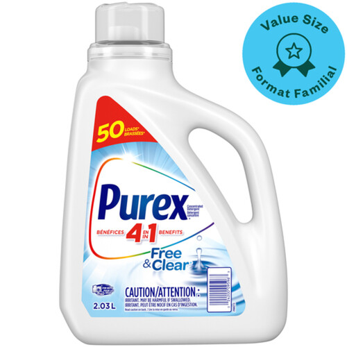 Purex 4 In 1 Liquid Laundry Concentrated Detergent 50 Loads Free & Clear 2.03 L